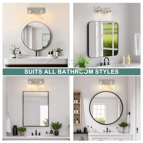 Bathroom Vanity Light Fixture (Nickel-Clear Glass Shade / 15 inch-2-Light)