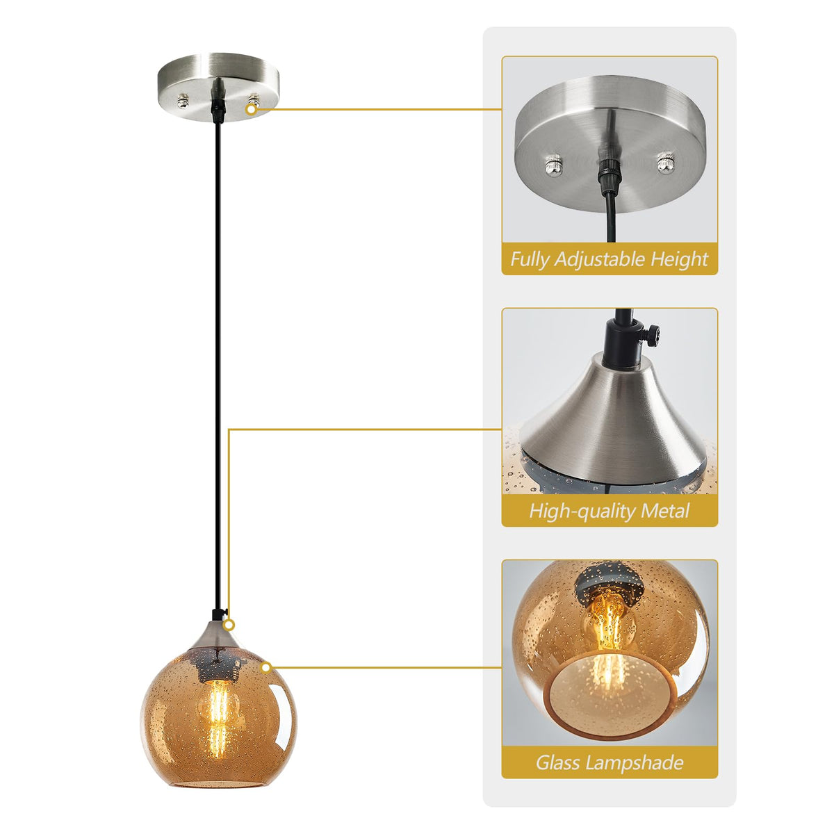 Amber Pendant Lights Kitchen Island 1 Pack (Amber / S - 5.9 in)