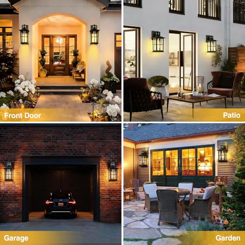 2 Pack Outdoor Motion Sensor Porch Light (Matte Black)