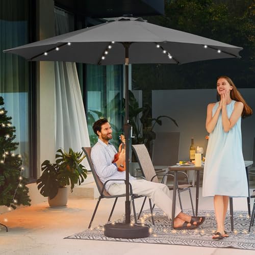 9' Patio Umbrella with Solar Lights (9 ft / Dark Gray)