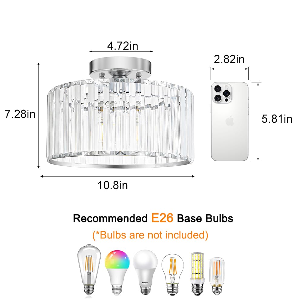 Crystal Ceiling Light Fixture (11in - 1 light / Chrome)