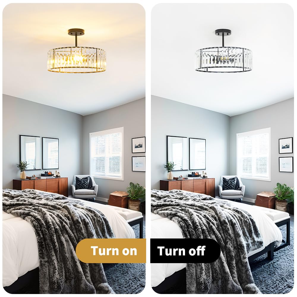 Modern Crystal Ceiling Light Fixture (16in - 5 light / Black)