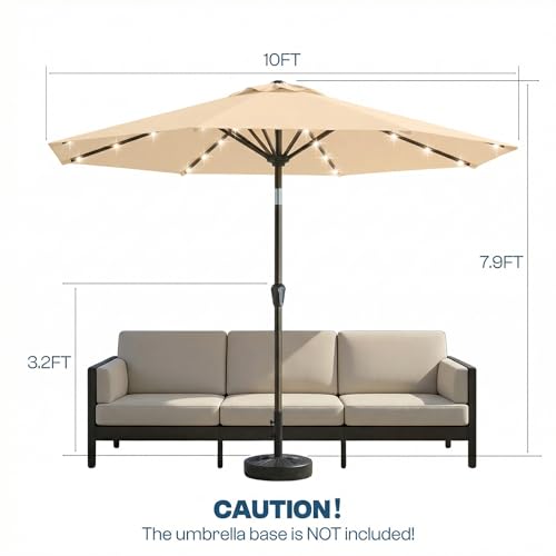 10FT Solar Patio Umbrella with Lights (Khaki / 10 FT)