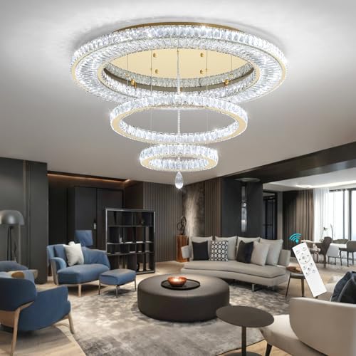 Modern Chandelier for Living Room Large Light Indoor LED Dimmable Lights High Ceiling Chandeliers for Dining Room Foyer Entryway Gold 80W LEDs Fixtures 6400 Lumens (Gold / W40")