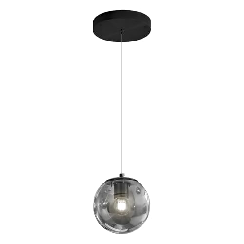 1 Light Black Pendant Light Fixtures Modern Smoke Gray Glass Globe Pendant Lights Kitchen Island Adjustable Hanging Lights Globe Stairwell Lighting Black Chandelier for Dining Room (Smoke Grey / Globe 1-Light)