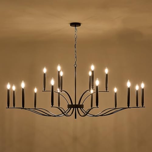 Black Living Room Chandelier 18 Light High Ceiling Foyer Candle Chandelier Large Dining Room Light Fixture Over Table 59in Metal Modern Chandeliers Hanging Light for Entry Master Bedroom (Black / 59 inch)