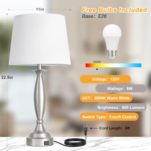Bedroom Lamps for Nightstand (B. White Shade & Nickel Base / Medium(22.5 In))