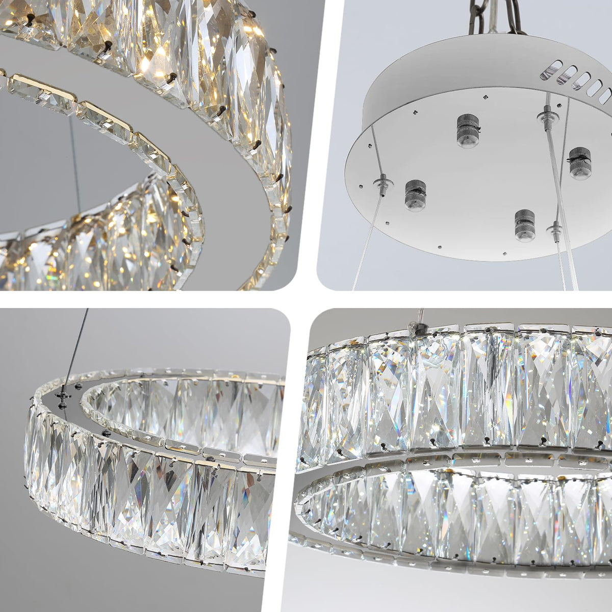 39.4in Large Ring Chandelier Modern LED Crystal Chandelier Chrome Round Crystal Chandeliers for Dining Room Living Room (Silver 1 Ring 40")