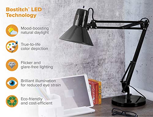 Office VLF100D Swing Arm Desk Lamp (36" Reach / Base, Black)