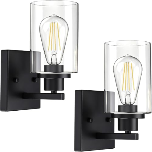 Wall Sconces Set of Two Matte Black Vanity Lights for Bathroom Indoor