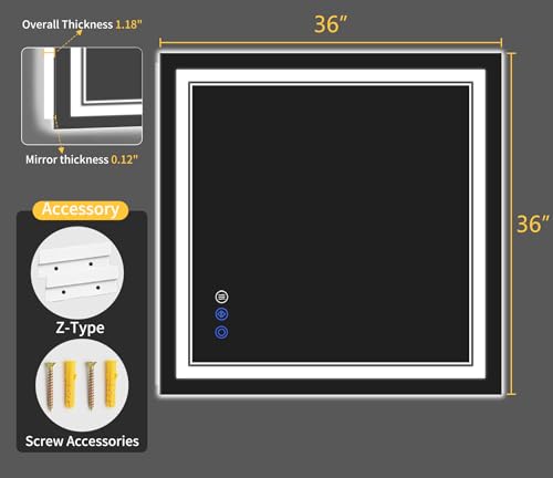 36"x36" LED Bathroom Mirror with Lights (36"L x 36"W)