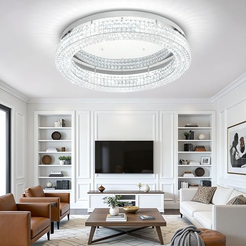 Modern Crystal Ceiling Chandelier Flush Mount Chandelier Living Dining (Silver / Dia 40inch)