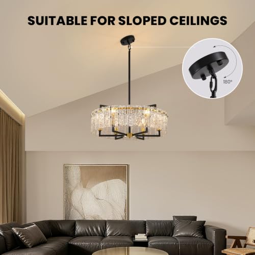 23.62" Gold Water Ripple Glass Chandeliers (Black+Gold / 23.62")