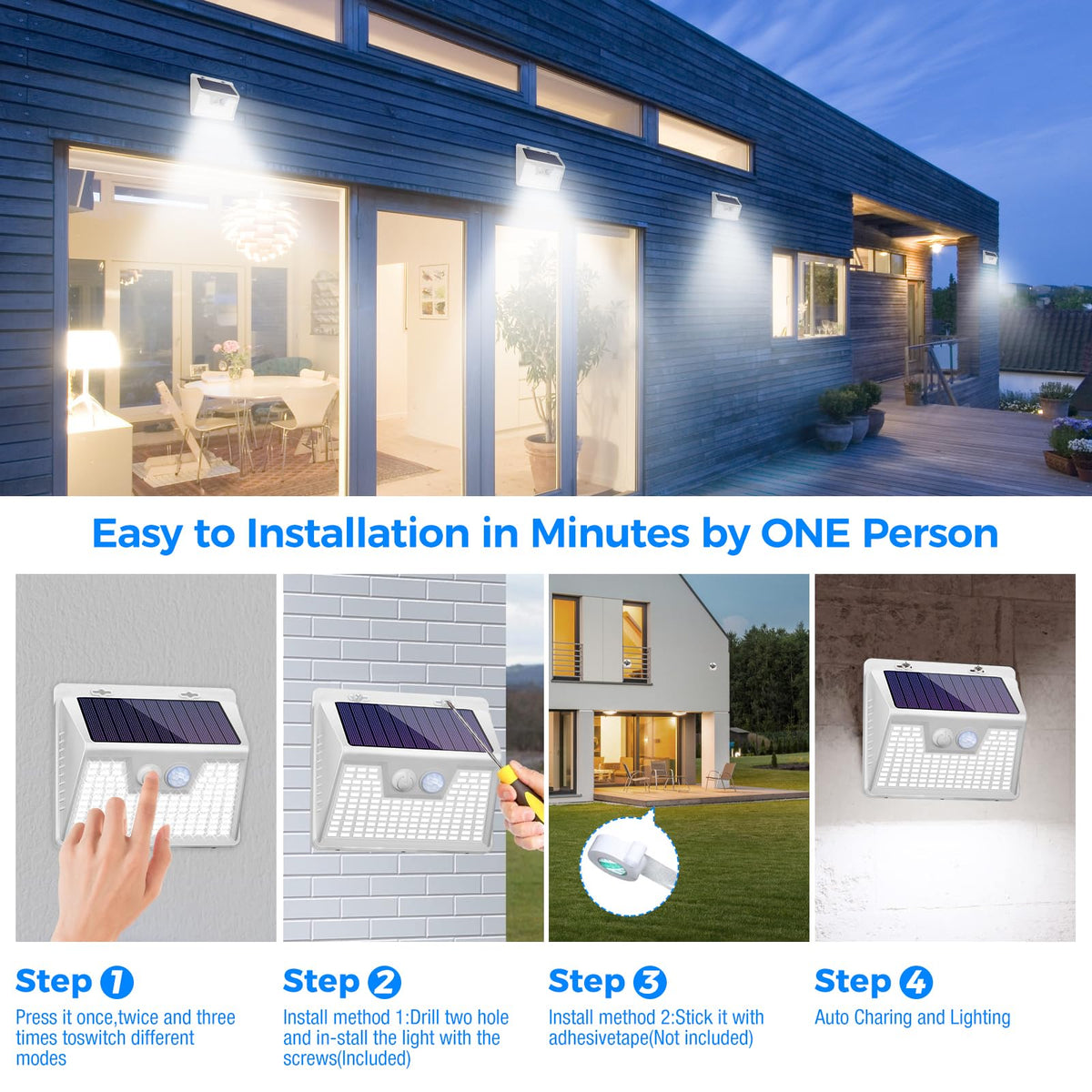 16Pack Solar Motion Sensor Lights Outdoor Waterproof (16 Pack / White Frame)