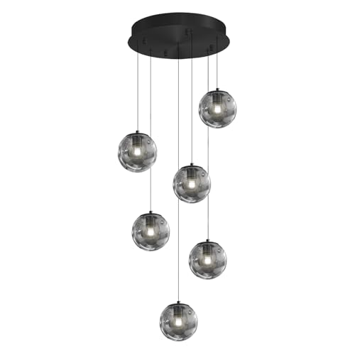 6 Light Globe Glass Pendant Light Modern Smoke Gray Glass Globe Chandelier Large Chandeliers for High Ceilings Entryway Adjustable Hanging Light for Living Room Foyer Hallway (Smoke Grey / Globe 6-Light)