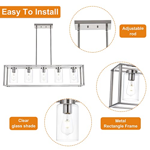 Contemporary Chandeliers Brushed Nickel 5 Light Modern Dining Room Lighting Fixtures Hanging (Brushed Nickel / 5 Light)