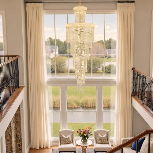 28 Light Large Long Spiral Crystal Chandelier for High Ceiling Foyer Entryway Living Room Staircase Gold Finish 78'' H X 28'' W X 28'' D (Gold / 78'' H X 28'' W X 28'' D)