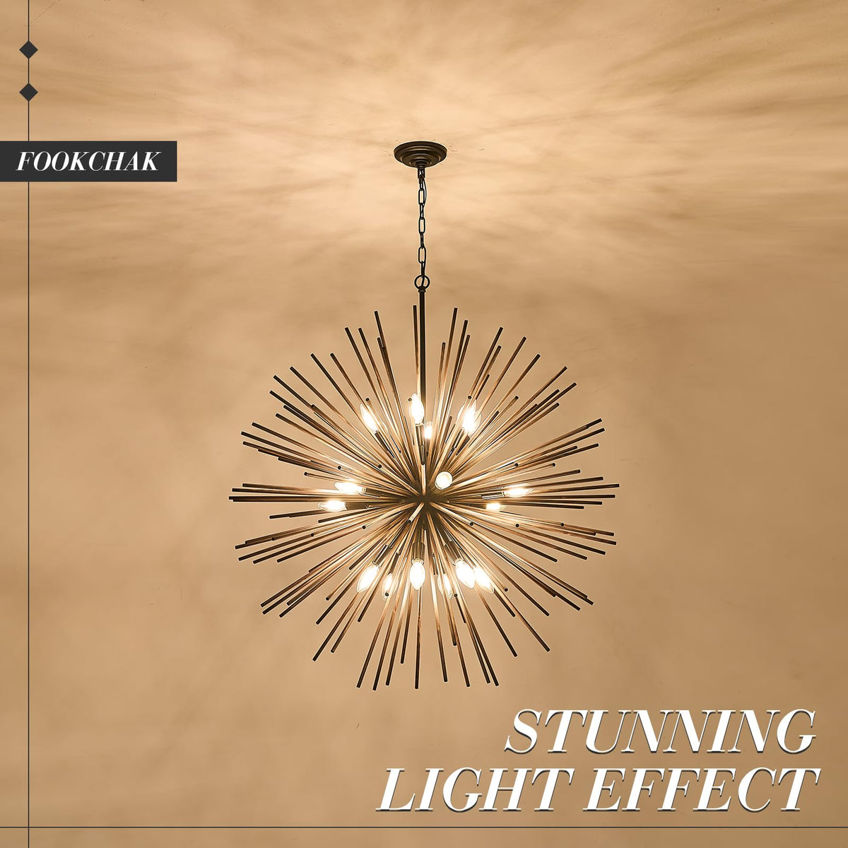 Large Wood Sputnik Chandeliers 18 Light Starburst Light Fixture Solid Wood (Wood Brown / 35 inch)