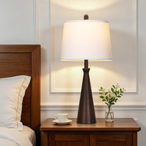 28" Modern Metal Table Lamp Set of 2 for Living Room Bedroom (D Brown)