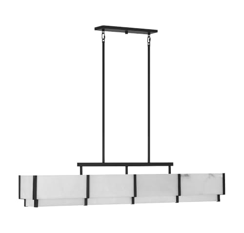 1-2332-8-50 Orleans Vintage Mid-Century Modern Natural Alabaster Linear Chandelier, 8-Light 480 Total Watts, 11" H x 58" L, Black Cashmere (58" Long / Black Cashmere)