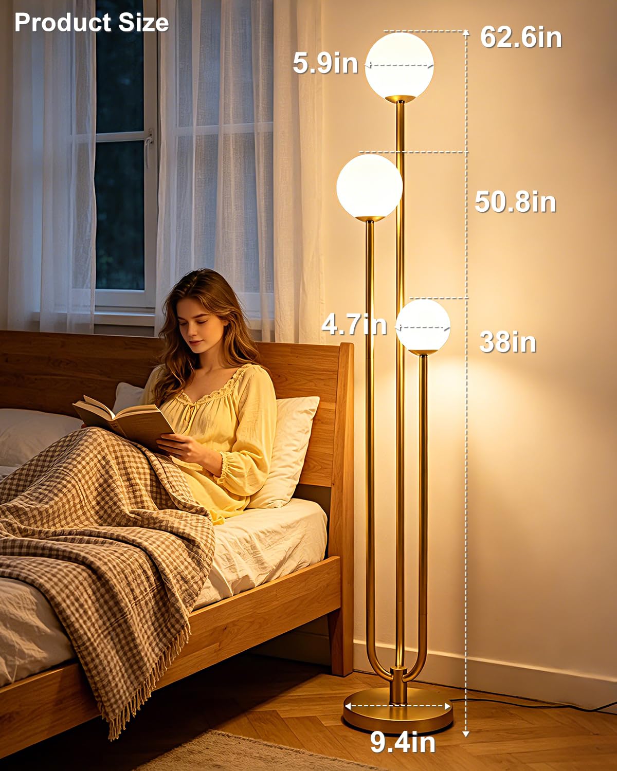 3 Light Dimmable Globe Floor Lamp (Gold-3U)