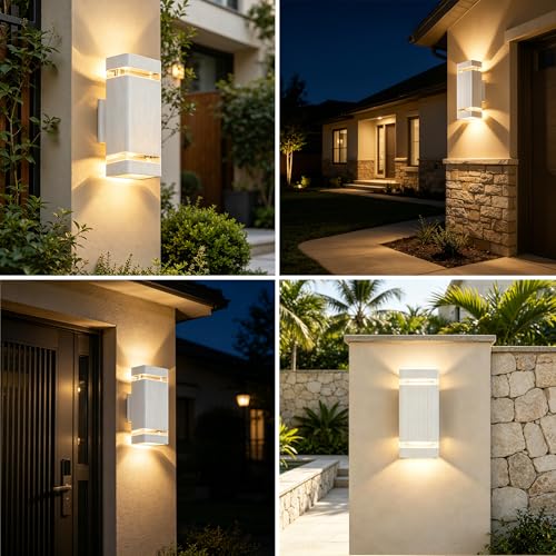 Square Outdoor Wall Lights (2 Packs-White / No Dusk to Dawn)