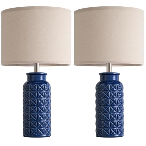 22.6" Modern Ceramic Bedside Lamps Set of 2 (Dark Blue)