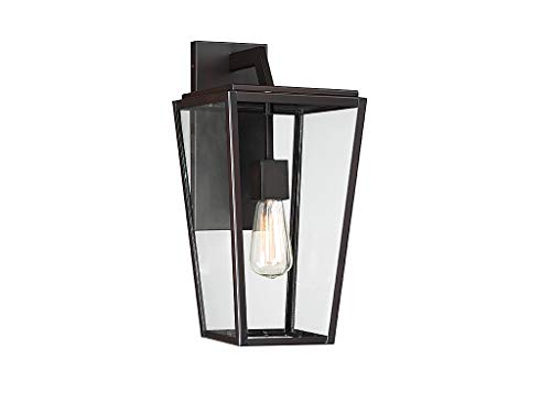 5-547-13 Milton Modern Clear Glass Outdoor Wall Lantern, 1-Light 60 Watt, 17" H x 8" W, English Bronze (17" Height)