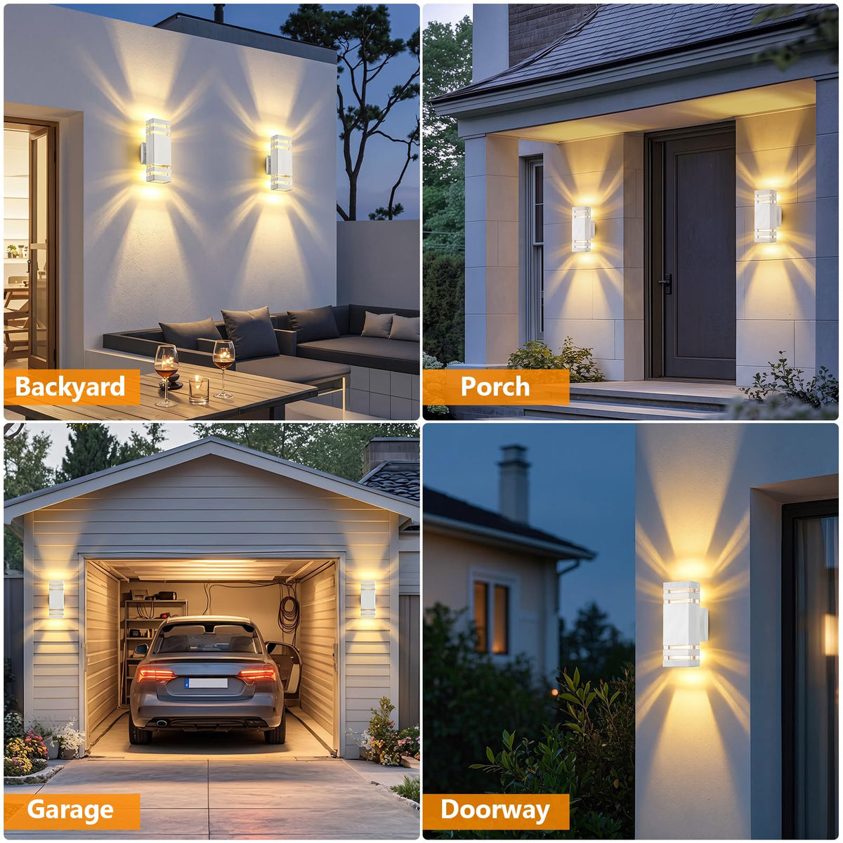 4 Pack Up and Down Outdoor Wall Lights (White / 2 Layer-4 Pack)