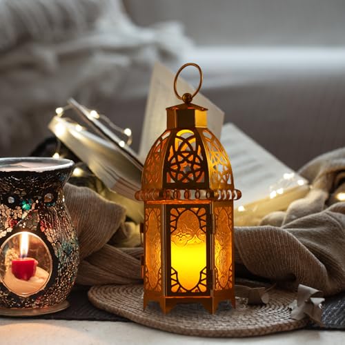 Moroccan Lanterns Decorative Indoor & Outdoor (Large / Golden - 11''h)