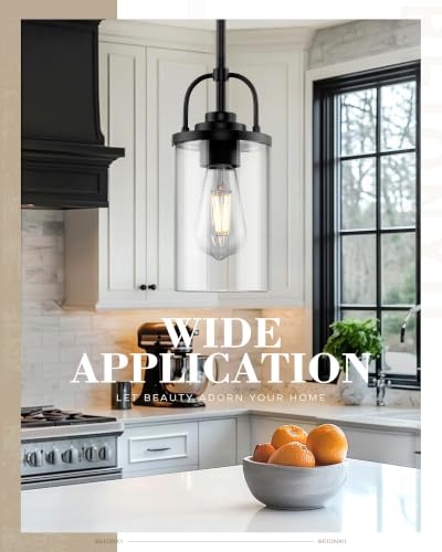 Clear Glass Pendant Lights Kitchen Island (Matte Black / 1 Pack)