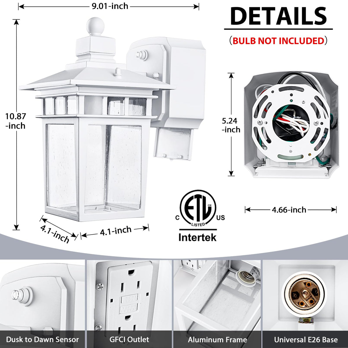 Porch Lights with GFCI Outlet (White / 1-Pack-Dusk to Dawn)