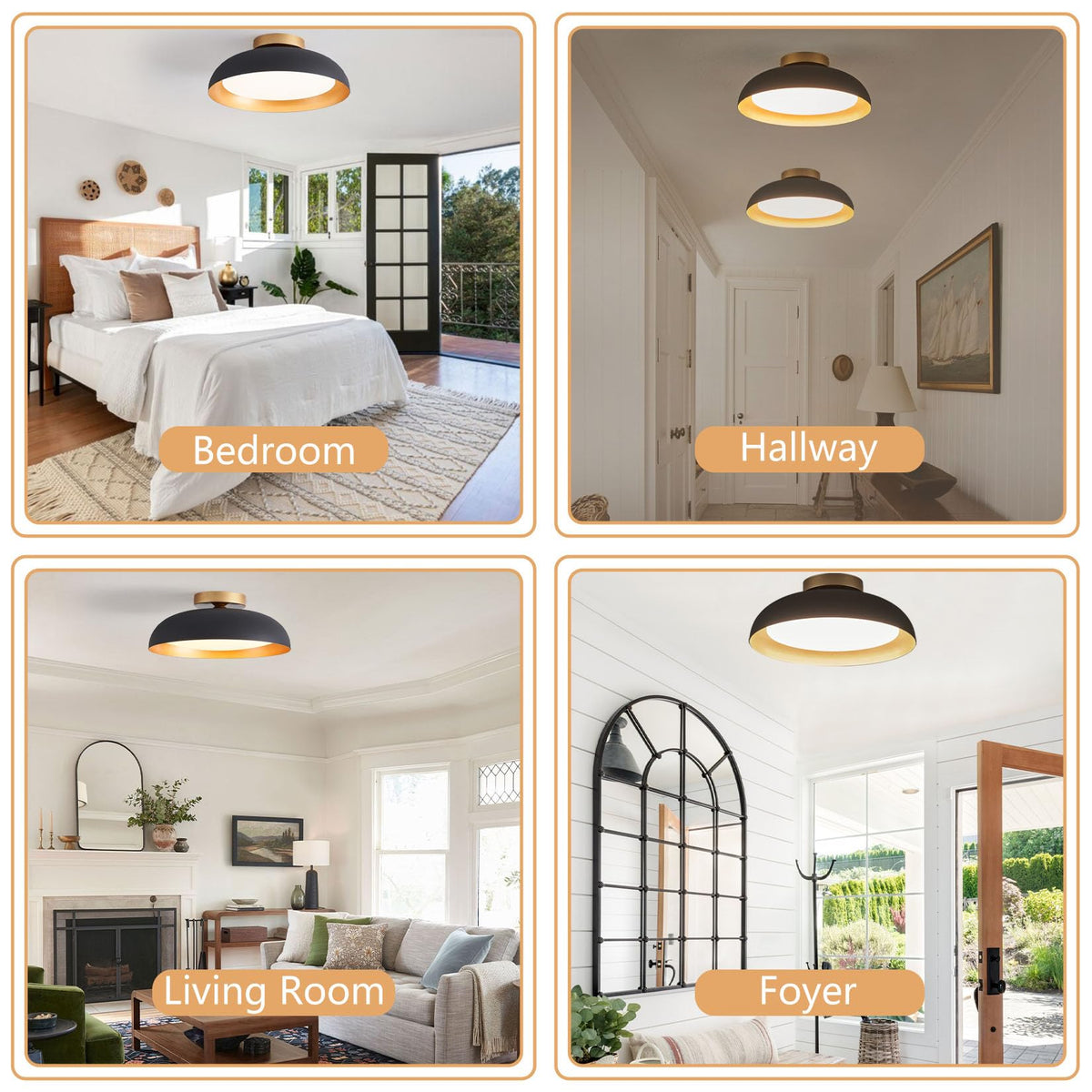 Flush Mount Ceiling Light (Matte Black with Gold Inside / 12.5 Inch-1 Pack)