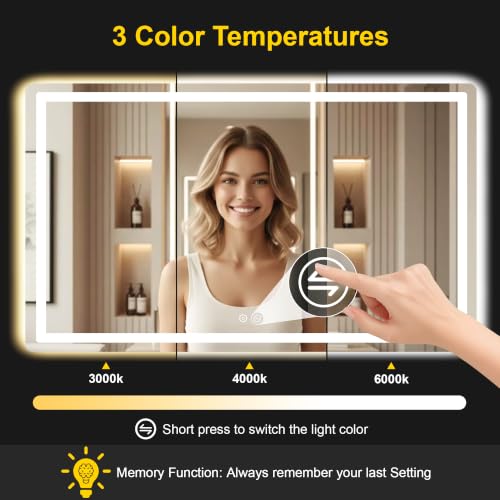 LED Bathroom Mirror with Lights (3 Light Modes / 50"L x 30"W)