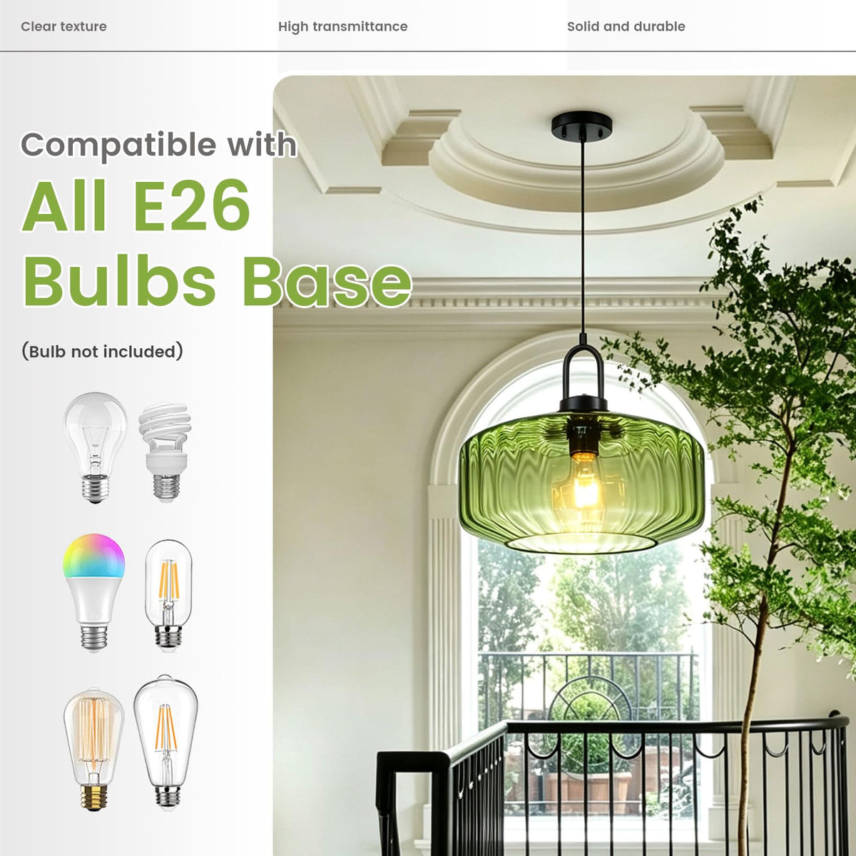 Modern Hanging Light Green Pendant Light Fixture Mid Century 1 (13.7″Green)