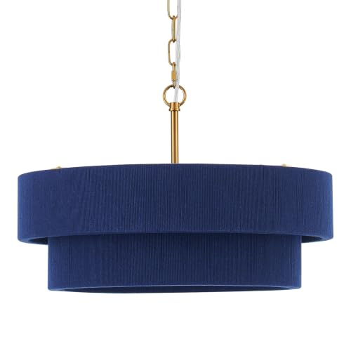 20” Navy Blue Boho Hand Woven Pendant Light Brass Adjustable Coastal Chandelier for Dining Living Room Kitchen Bedroom (Navy Blue-20“)