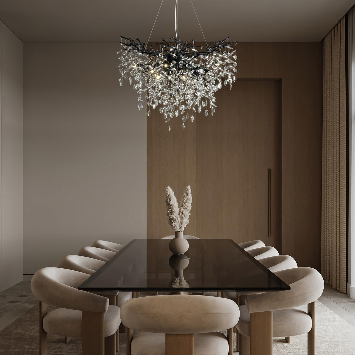 40" Black Crystal Chandelier (Black / Round-D40")