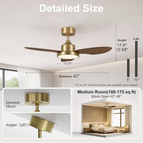 42" Ceiling Fan with Lights (Gold & Walnut / 42 Inch)