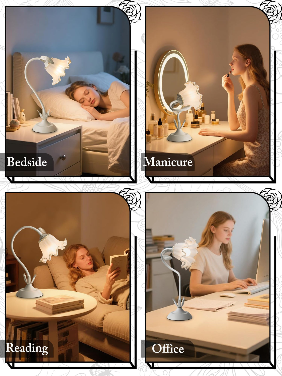 Flower Table Lamp (White Pearls)