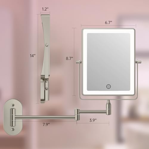 8.7" 5000mAh Rechargeable Wall Mounted Makeup Mirror (Nickel a)