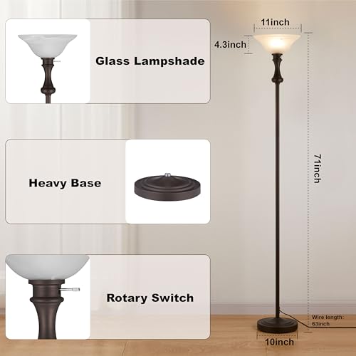 Torchiere Brown Floor Lamp for Living Room with Glass Shade (Brown 1 Head)