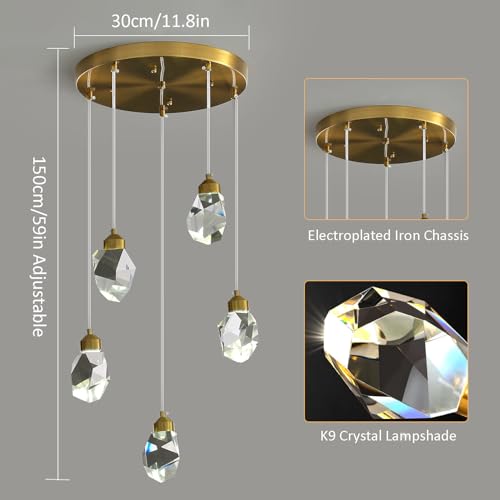 Gold 5 Light Crystal Stone Pendant (Gold / 5-Light)