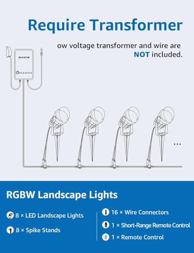RGBW Color Changing Landscape Lights Low Voltage 8Pcs with Connector (8 Pack)