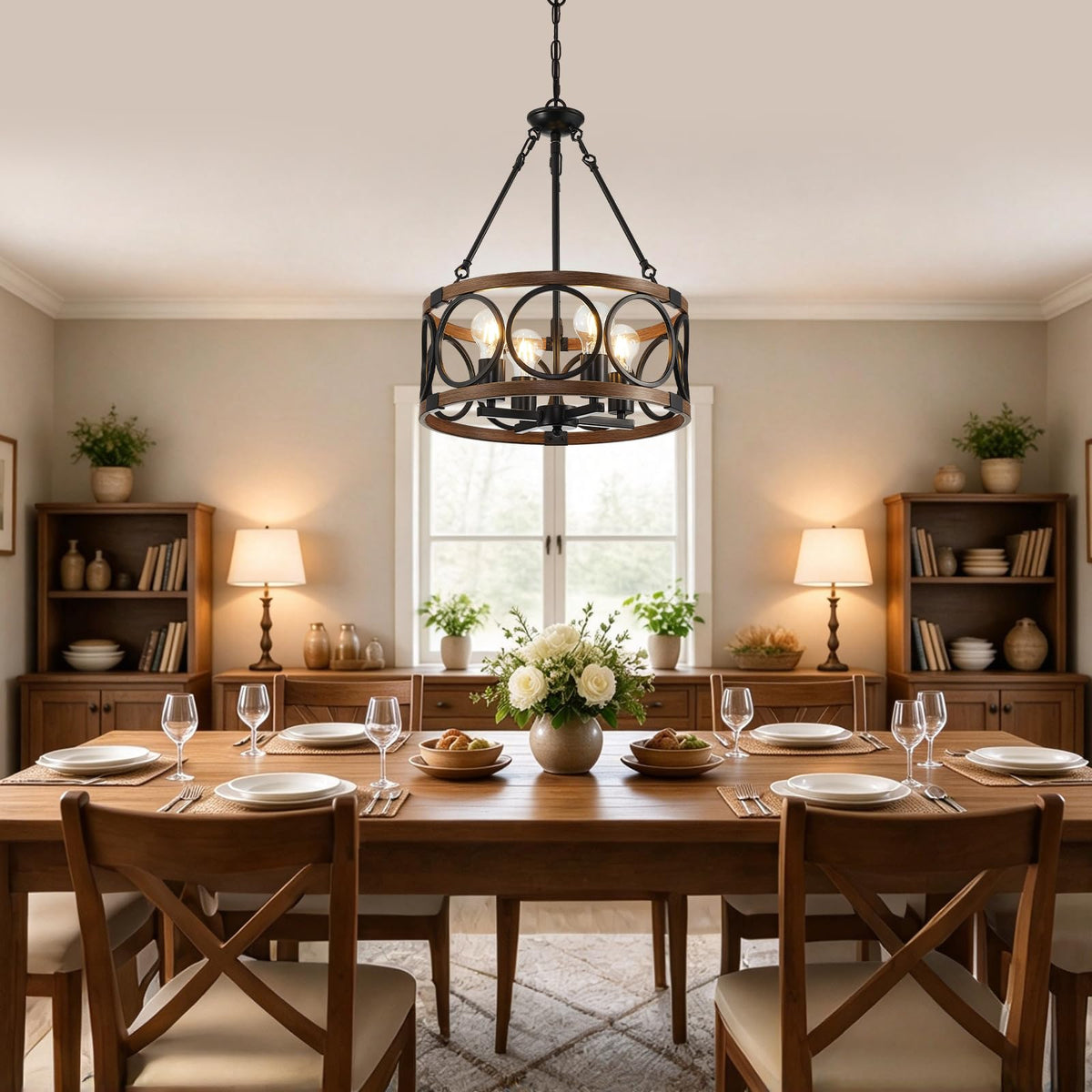 16" Dining Room Light Fixture (Farmhouse Walnut Grain-16"(Easy To Install) / 4-Light)