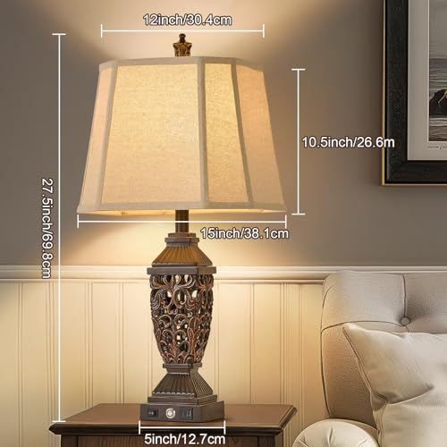 27.5" Touch Control Traditional Table Lamp Set of 2 with USB A+C (Bronze Gold-10 / 27.5")