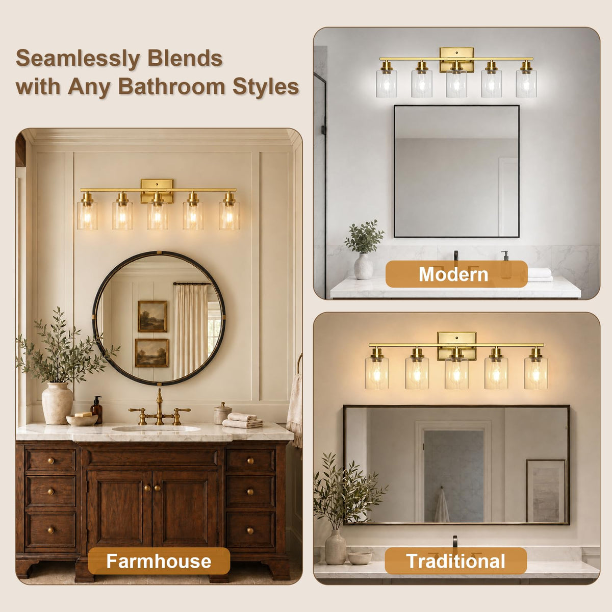 Modern Bathroom Light Fixtures Over Mirror (Gold / 5 Light)