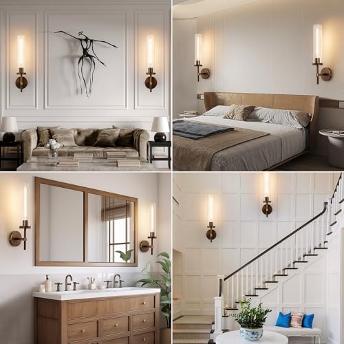 19.5" Knurled‑Craft Hardwired Bronze Wall Sconce (Bronze-Clear Tube / 19.5″-1 Pack)