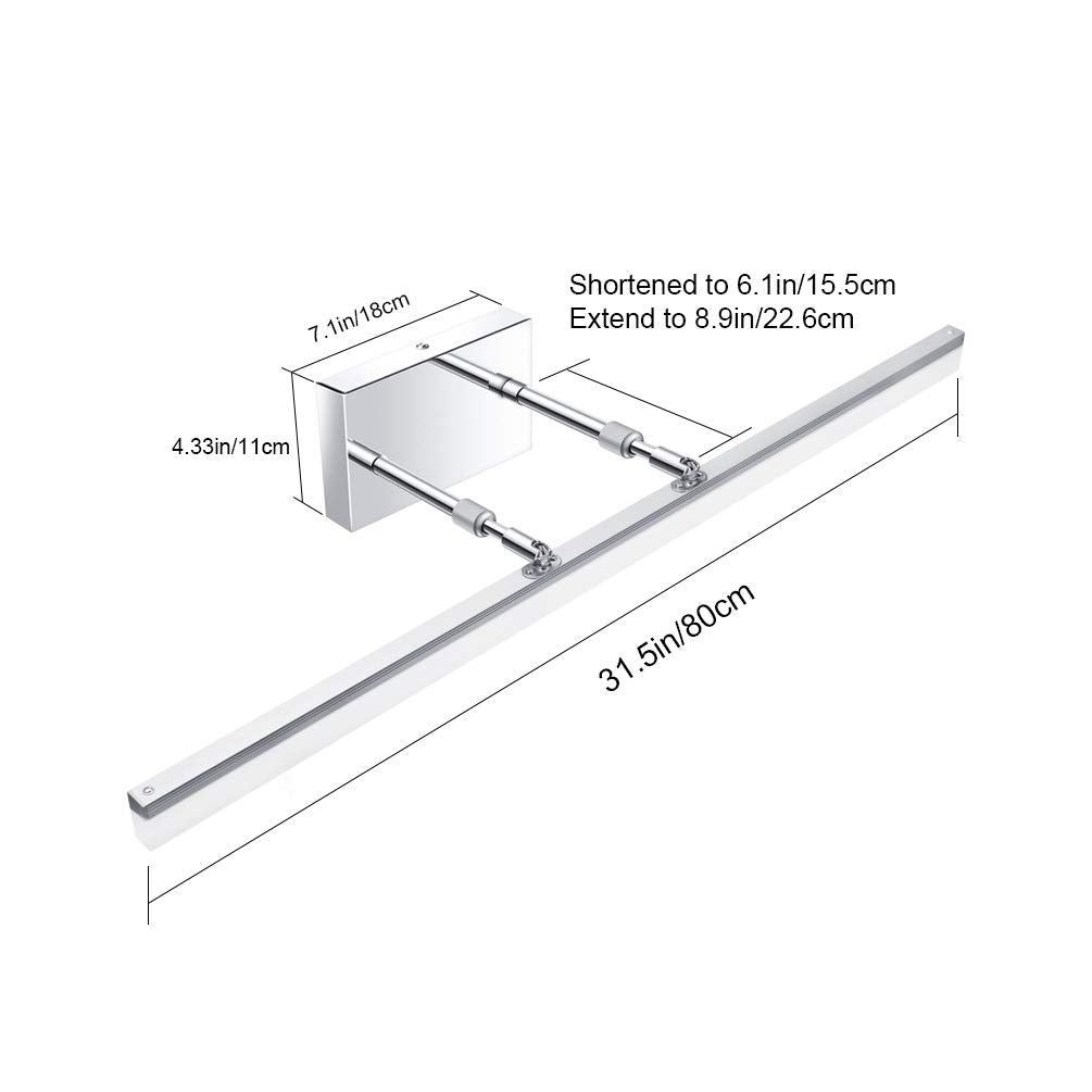 31.5 inch LED Vanity Lights Adjustable Bathroom Light Fixtures Bathroom Lighting Fixture Over Mirror Chrome Modern Vanity Lighting 5500K (Chrome / 31.5 in)