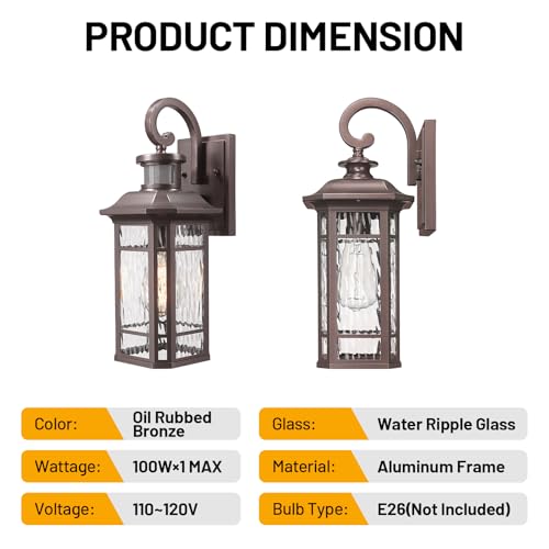 Motion Sensor Outdoor Wall Light Fixture Bronze Porch Lantern (2 Pack Black - Clear Glass / With Motion Sensor)