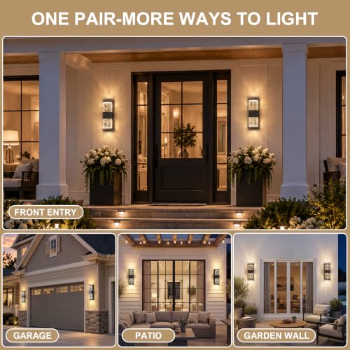 Porch Lights Outdoor 12W LED Dusk to Dawn Wall Light 14.2" Black 2PCS (Black / 14IN (2 Pack))